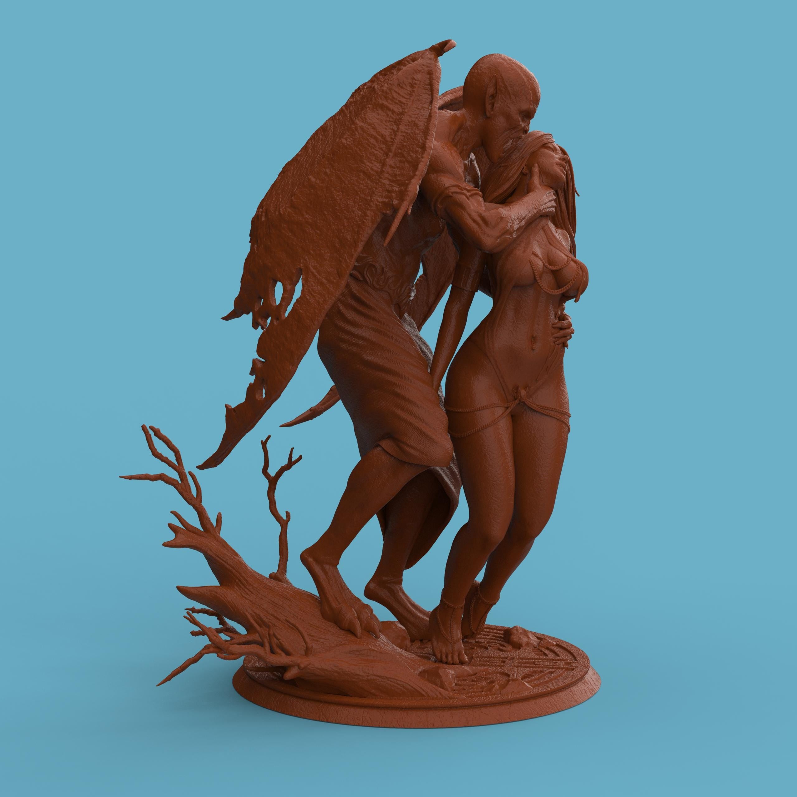 3D-printed Dracula’s Desire figurine featuring a dramatic vampire and victim scene, capturing gothic passion and dark fantasy. The detailed sculpture showcases expressive poses, intricate anatomy, and realistic textures — from tattered wings to flowing hair — symbolizing temptation, dominance, and the timeless allure of the night.