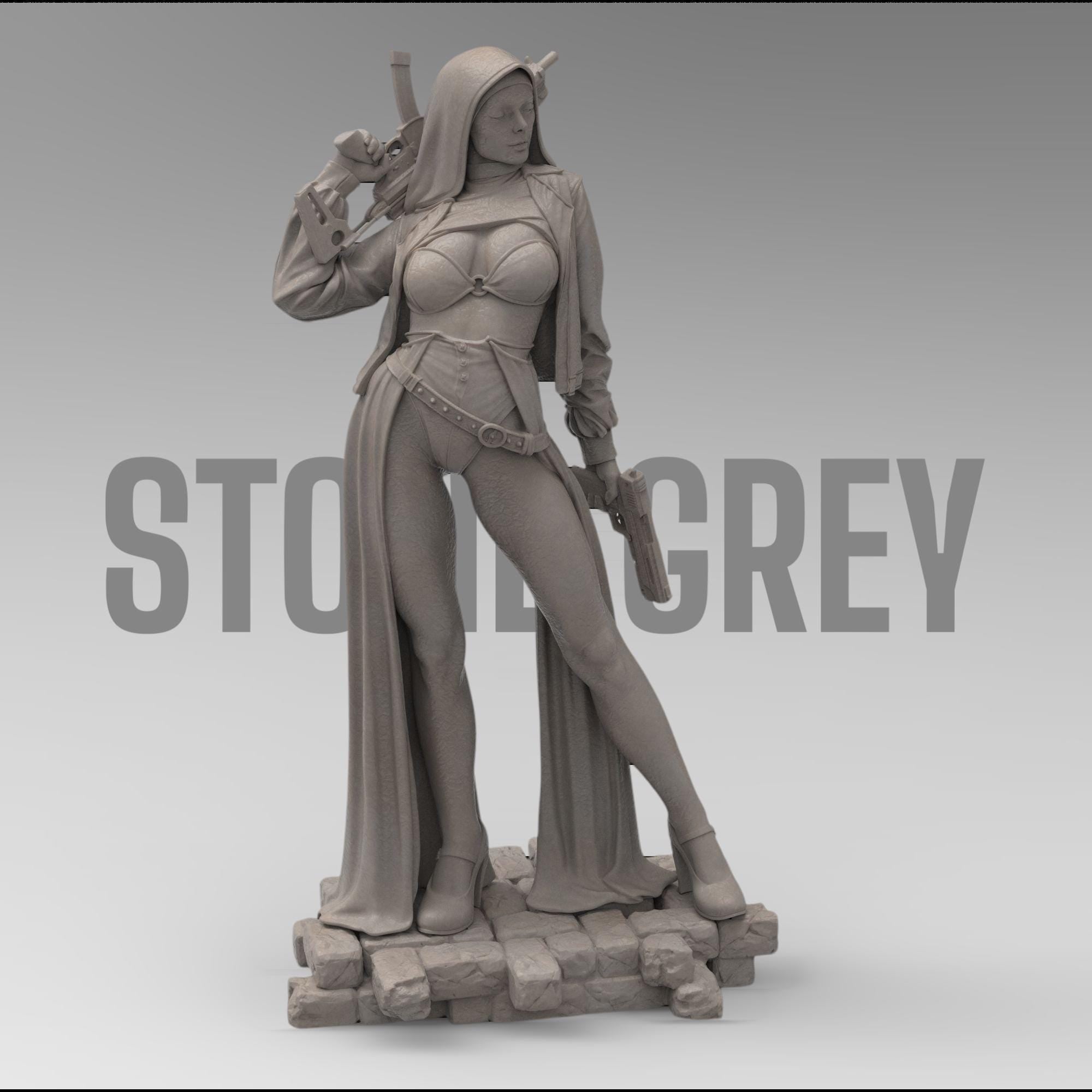 Armed and divine, the Nun with Gun stands tall with tactical heels, hooded cloak, and dual firepower. A bold blend of holiness and havoc—equal parts protector and punisher. Perfect for collectors who like their saints with a side of firepower.