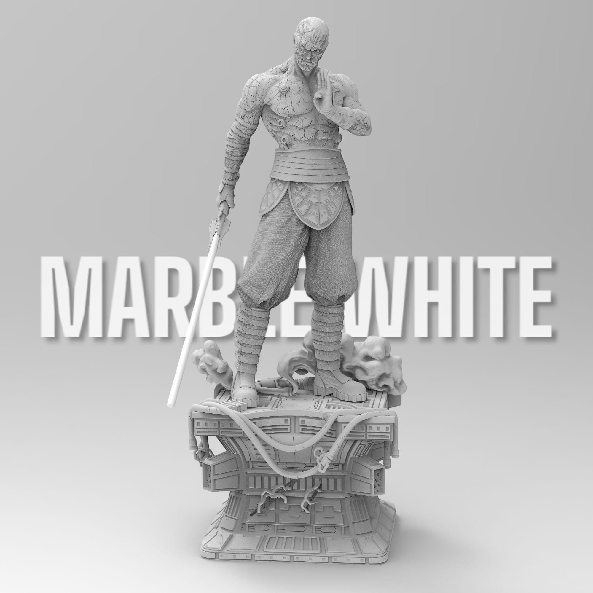 Darth Sion statue, showcasing the Sith Lord’s cracked stone-like body. He stands on a futuristic base, gripping a lightsaber, exuding menace. His battle-worn armor and intense gaze reflect his mastery of the dark side, embodying pain and hatred.