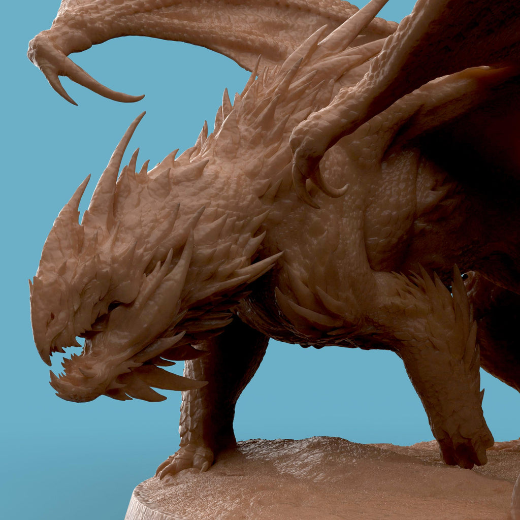 3D-printed figurine of the Chromatic White Dragon in a dynamic stance with wings unfurled and sharp scales detailed across its body. The dragon’s fierce posture and coiled tail capture power and motion, making it ideal for fantasy collections, tabletop displays, or dragon-themed décor.