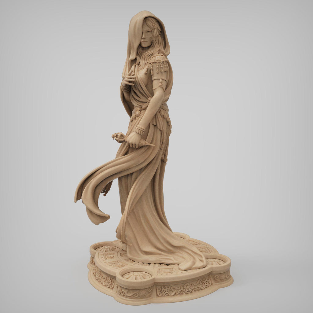 Klotho the Moirai, the spinner of fate, is captured here in an elegant and mysterious pose, cloaked in flowing robes and holding the thread of destiny. This highly detailed sculpture embodies grace, power, and mythic allure—perfect for collectors of fantasy art, mythology, and Greek legends.