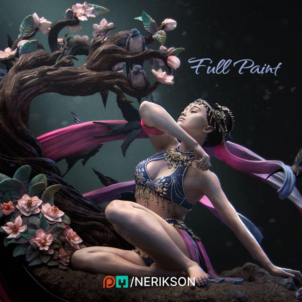 Spring’s Awakening captures a serene goddess embraced by nature as she greets the morning breeze. With flowers blooming around her and birds in flight, this sculpture evokes renewal and harmony. Ideal for fantasy lovers and collectors.