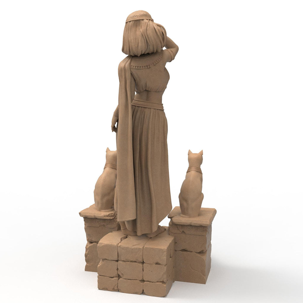 Step into ancient royalty with our Cleopathra sculpture—an enchanting blend of elegance and mystique. Standing poised between two regal felines, she embodies divine power and timeless grace. A stunning centerpiece for lovers of mythology and Egyptian history.