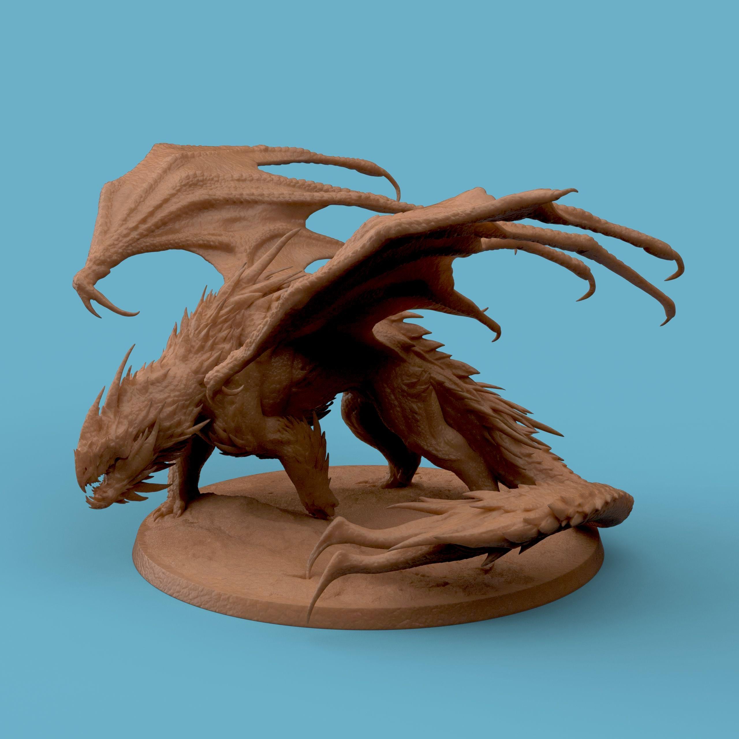 3D-printed figurine of the Chromatic White Dragon in a dynamic stance with wings unfurled and sharp scales detailed across its body. The dragon’s fierce posture and coiled tail capture power and motion, making it ideal for fantasy collections, tabletop displays, or dragon-themed décor.