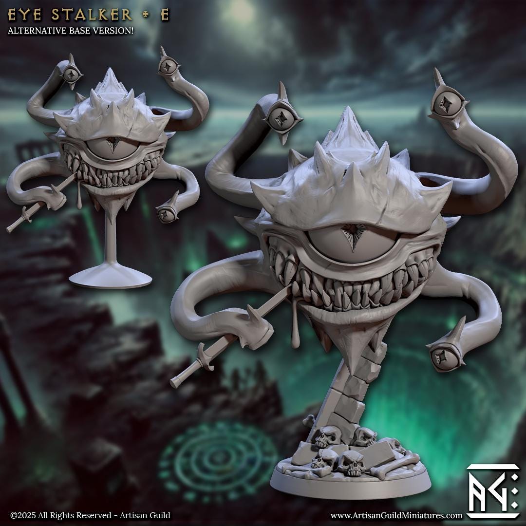 A terrifying collection of floating horrors, the All Seeing Tyrant Eye miniatures feature gaping maws, multiple eye stalks, and twisted grins. Perfect for unleashing arcane chaos upon any tabletop, these resin beasts demand fear and attention alike.