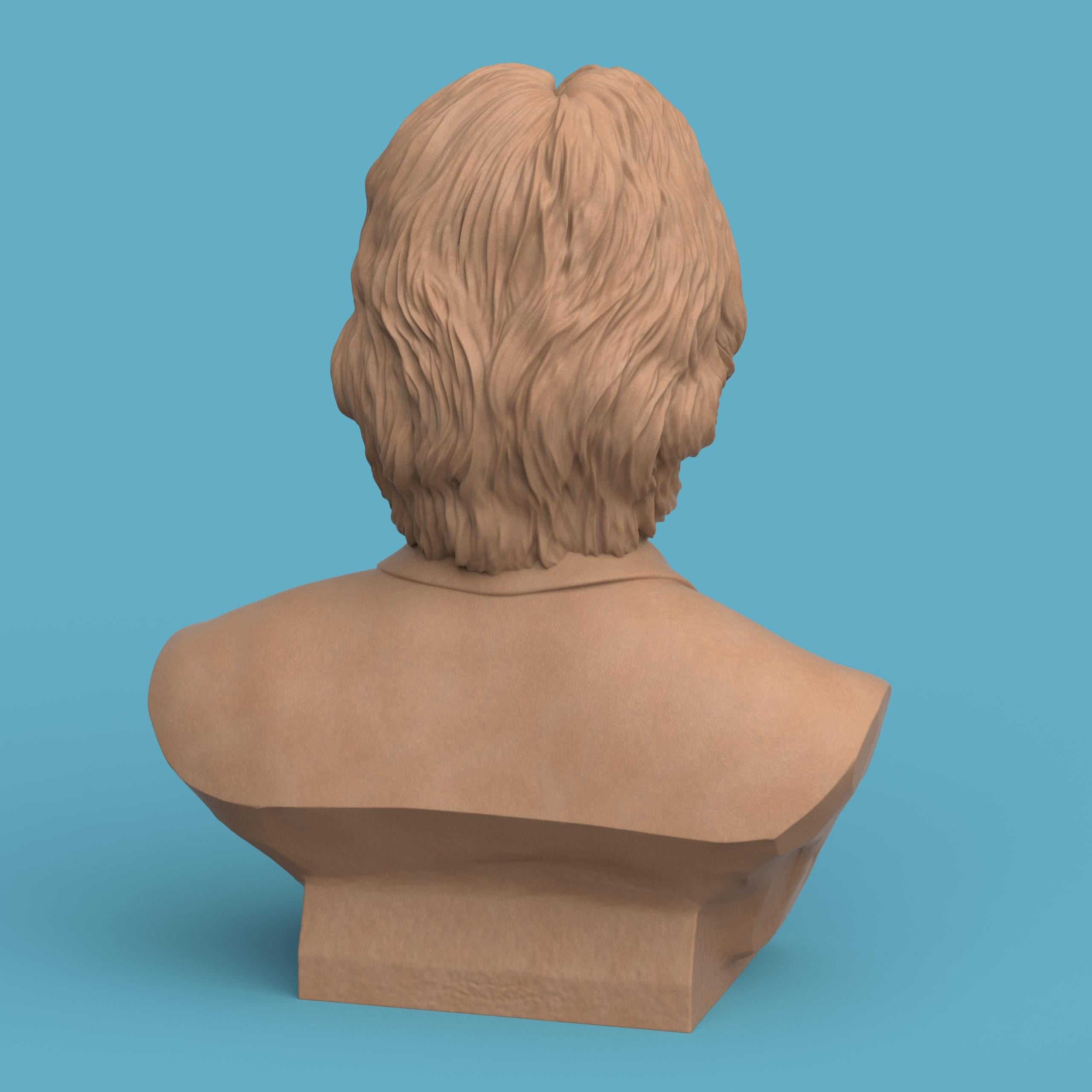 3D-printed bust of John Lennon wearing round glasses and a suit with tie, finely detailed to capture his calm and thoughtful expression — perfect for music fans, collectors, and art displays.