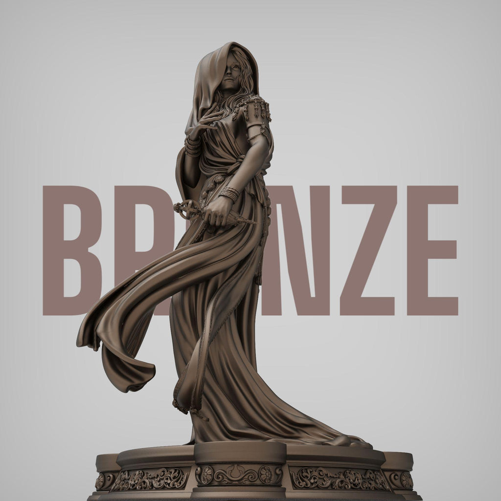 Klotho the Moirai, the spinner of fate, is captured here in an elegant and mysterious pose, cloaked in flowing robes and holding the thread of destiny. This highly detailed sculpture embodies grace, power, and mythic allure—perfect for collectors of fantasy art, mythology, and Greek legends.