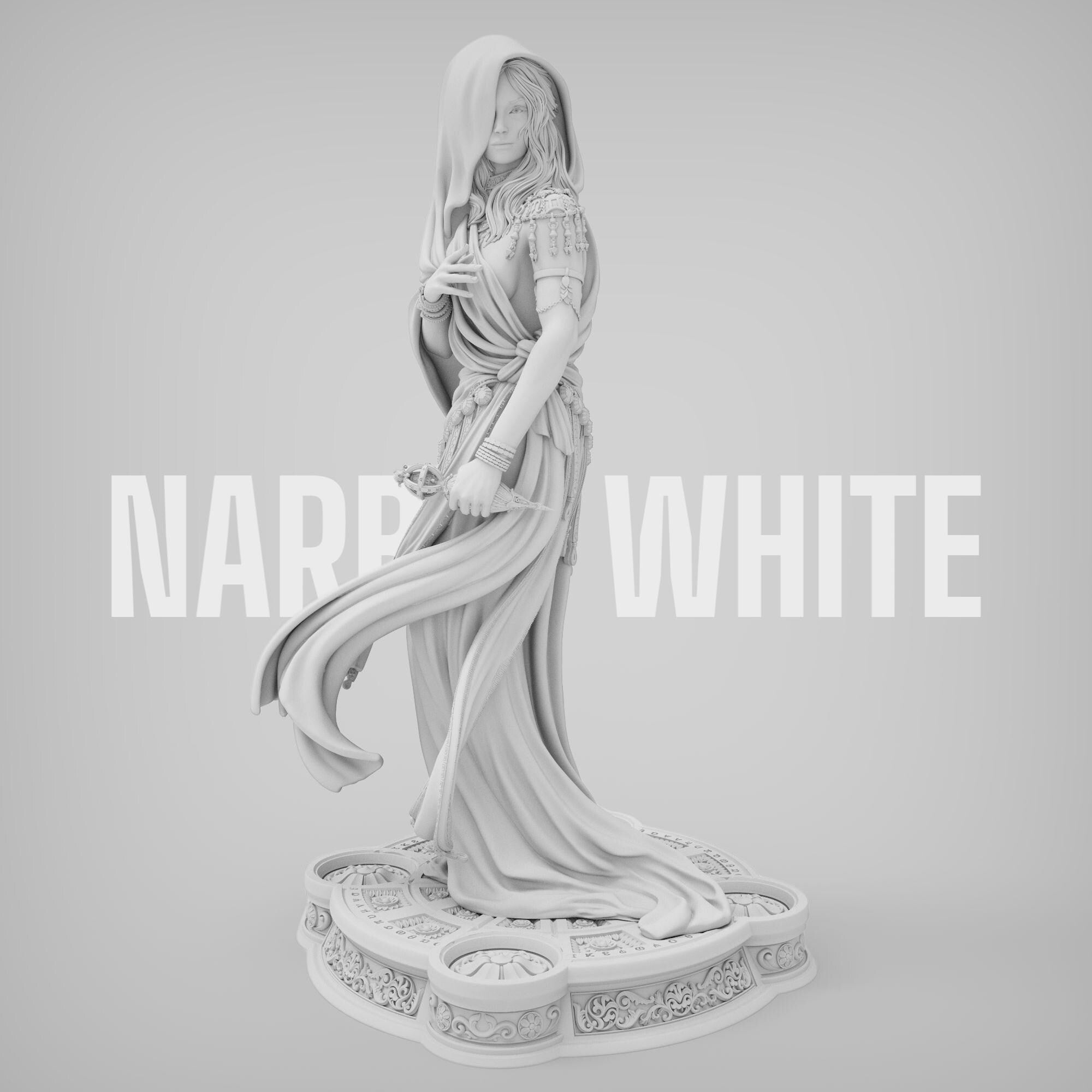 Klotho the Moirai, the spinner of fate, is captured here in an elegant and mysterious pose, cloaked in flowing robes and holding the thread of destiny. This highly detailed sculpture embodies grace, power, and mythic allure—perfect for collectors of fantasy art, mythology, and Greek legends.