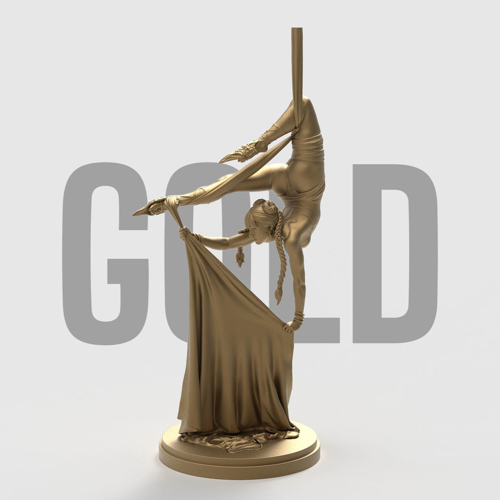 A breathtaking sculpture capturing the grace of aerial dance. The Dreamwoven balances midair, holding silken fabric in an elegant, contorted pose. Every curve and detail tells a story of strength, beauty, and poise—perfect for lovers of motion, fantasy, and fine artistry.