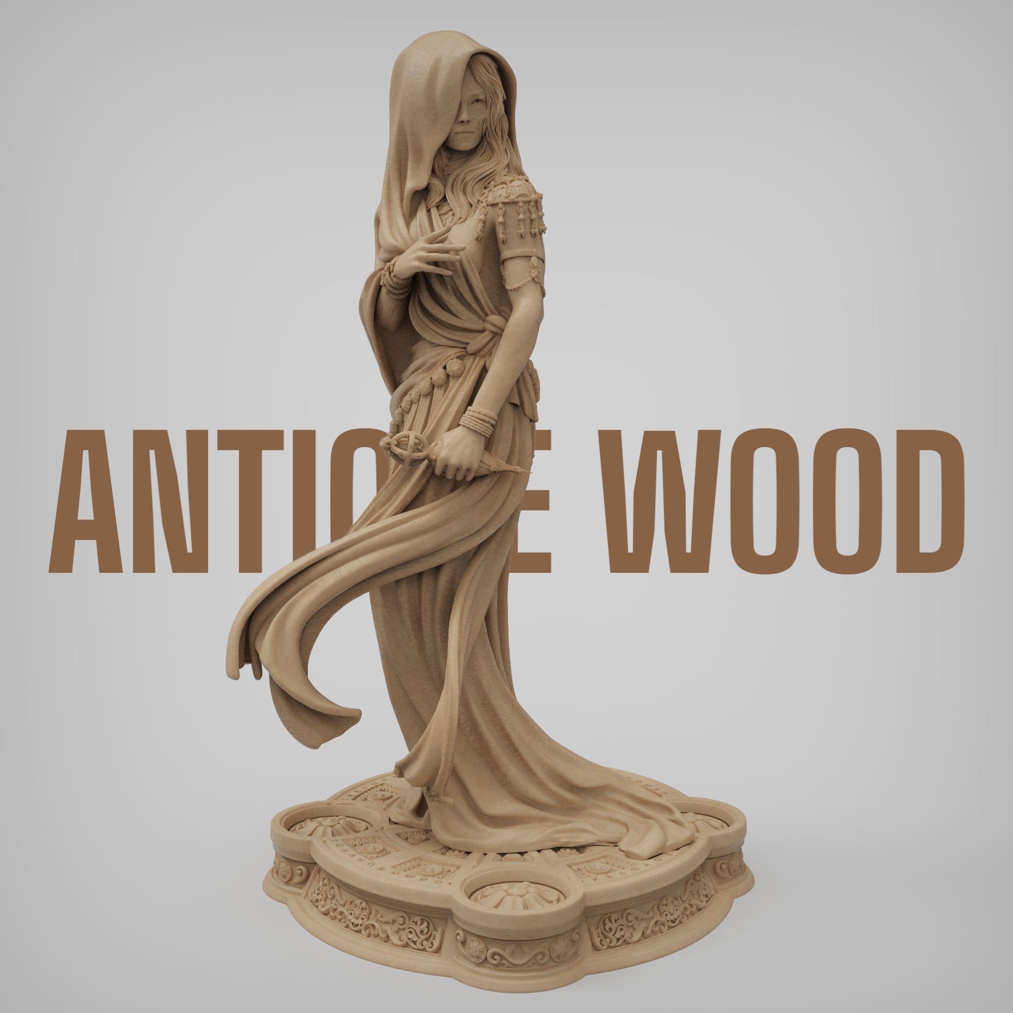 Klotho the Moirai, the spinner of fate, is captured here in an elegant and mysterious pose, cloaked in flowing robes and holding the thread of destiny. This highly detailed sculpture embodies grace, power, and mythic allure—perfect for collectors of fantasy art, mythology, and Greek legends.