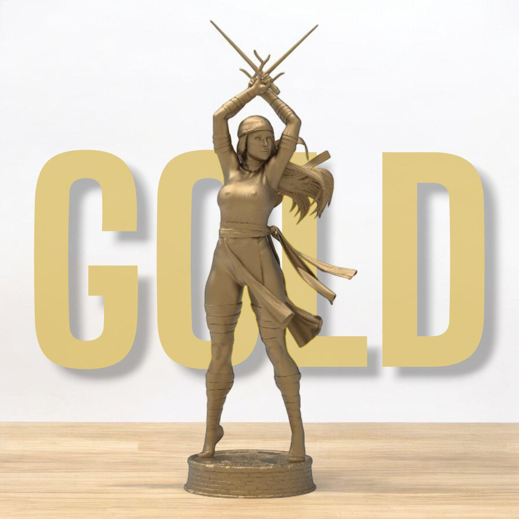 Elektra strikes a fierce pose, dual blades drawn and ready. With flowing garments and a deadly stance, she embodies precision and power. A perfect blend of elegance and lethality, this miniature captures the spirit of a skilled warrior in motion.