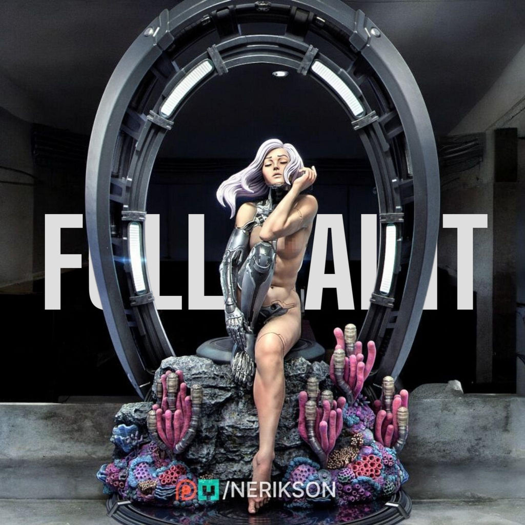 A bold fusion of humanity and machine, My Identity captures the vulnerability and strength of a cybernetic woman in serene reflection. Surrounded by coral and framed in tech, this evocative piece explores self-discovery, transformation, and the line between organic and artificial life.