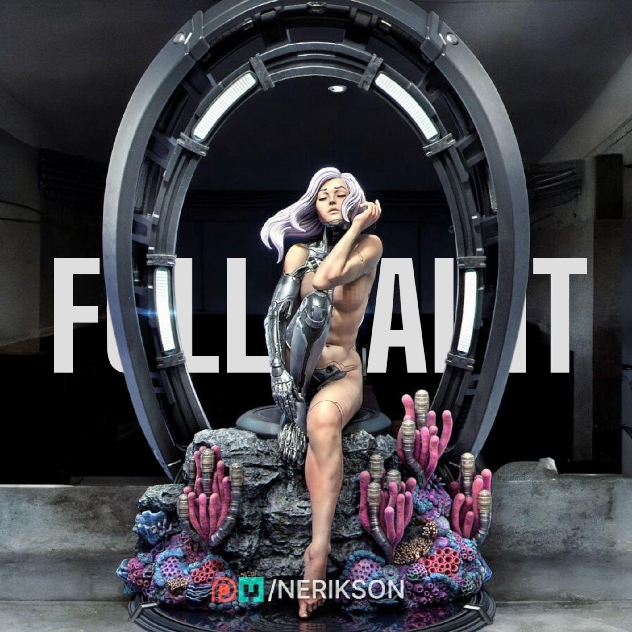 A bold fusion of humanity and machine, My Identity captures the vulnerability and strength of a cybernetic woman in serene reflection. Surrounded by coral and framed in tech, this evocative piece explores self-discovery, transformation, and the line between organic and artificial life.