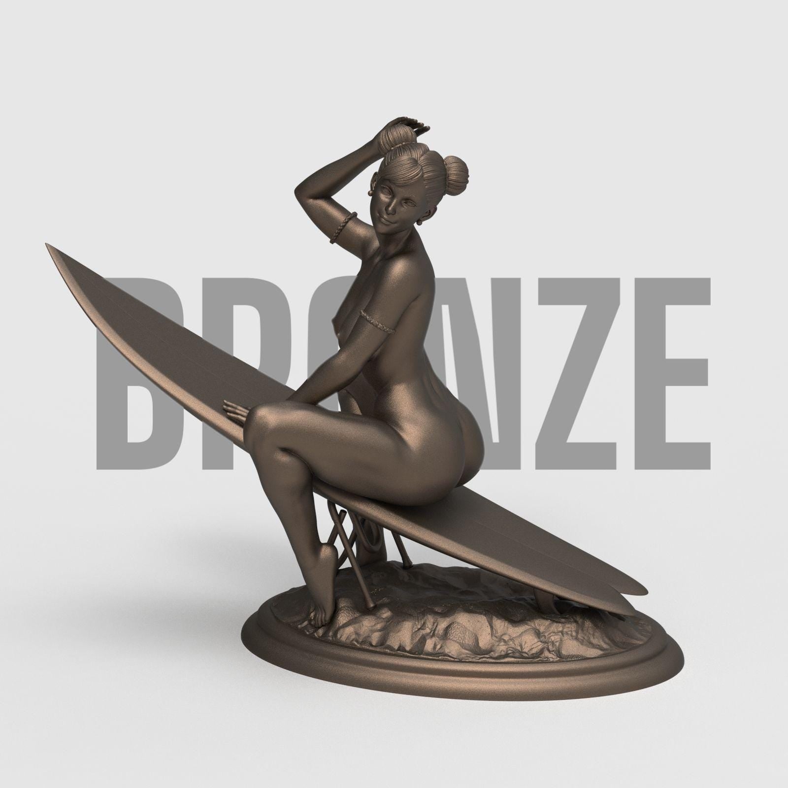 Beachside Beauty captures the carefree spirit of summer in a stunning 3D sculpture. Featuring a confident woman perched on her surfboard, this piece radiates sun-soaked charm and vintage pin-up appeal—perfect for coastal decor or collector displays.