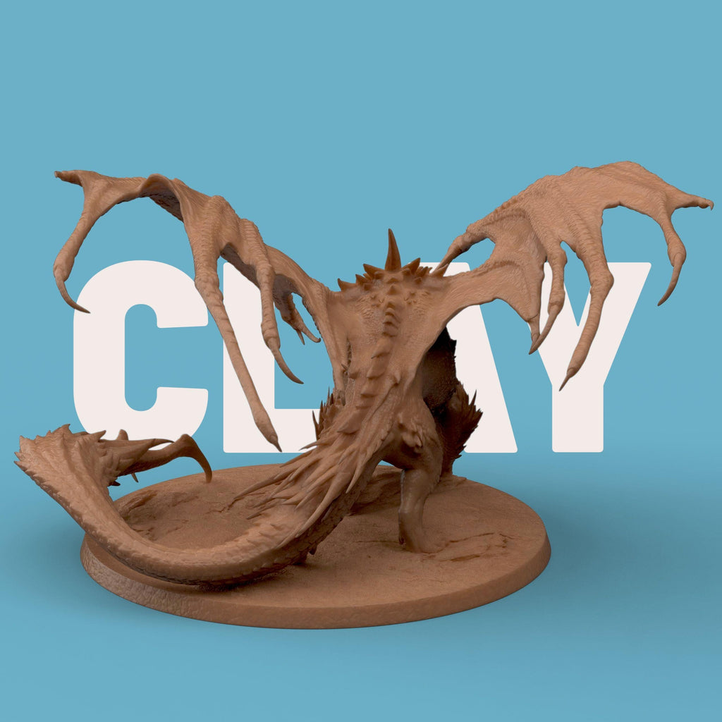 3D-printed figurine of the Chromatic White Dragon in a dynamic stance with wings unfurled and sharp scales detailed across its body. The dragon’s fierce posture and coiled tail capture power and motion, making it ideal for fantasy collections, tabletop displays, or dragon-themed décor.