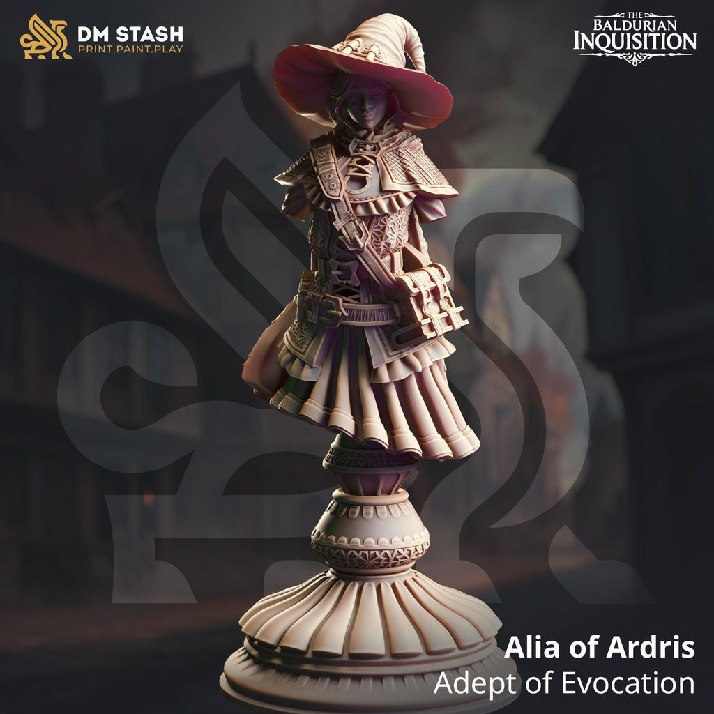 The Baldurian Inquisition by DM Stash. Highly detailed 3D miniatures featuring Lady Cirilia, Brutus Valentius, and Father McKinley, each intricately designed with unique weapons, armor, and dynamic poses.