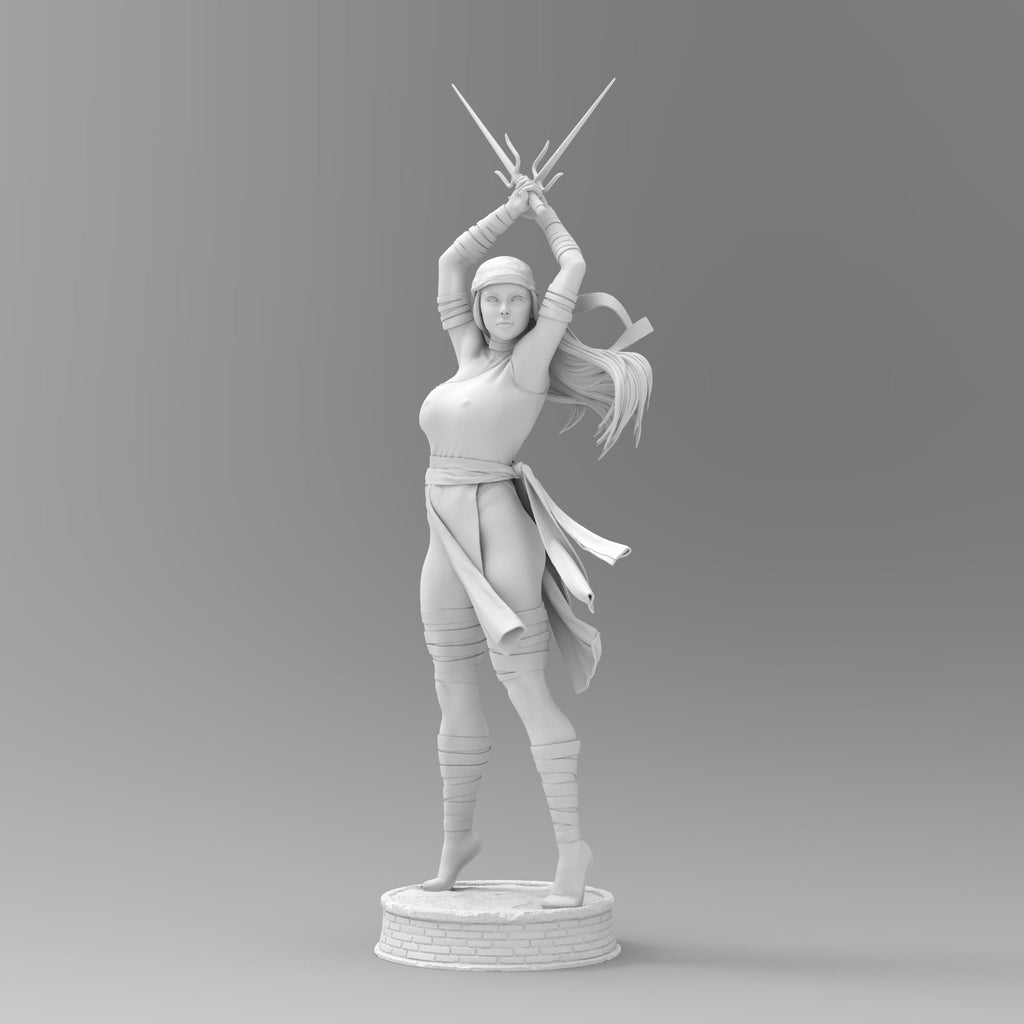 Elektra strikes a fierce pose, dual blades drawn and ready. With flowing garments and a deadly stance, she embodies precision and power. A perfect blend of elegance and lethality, this miniature captures the spirit of a skilled warrior in motion.