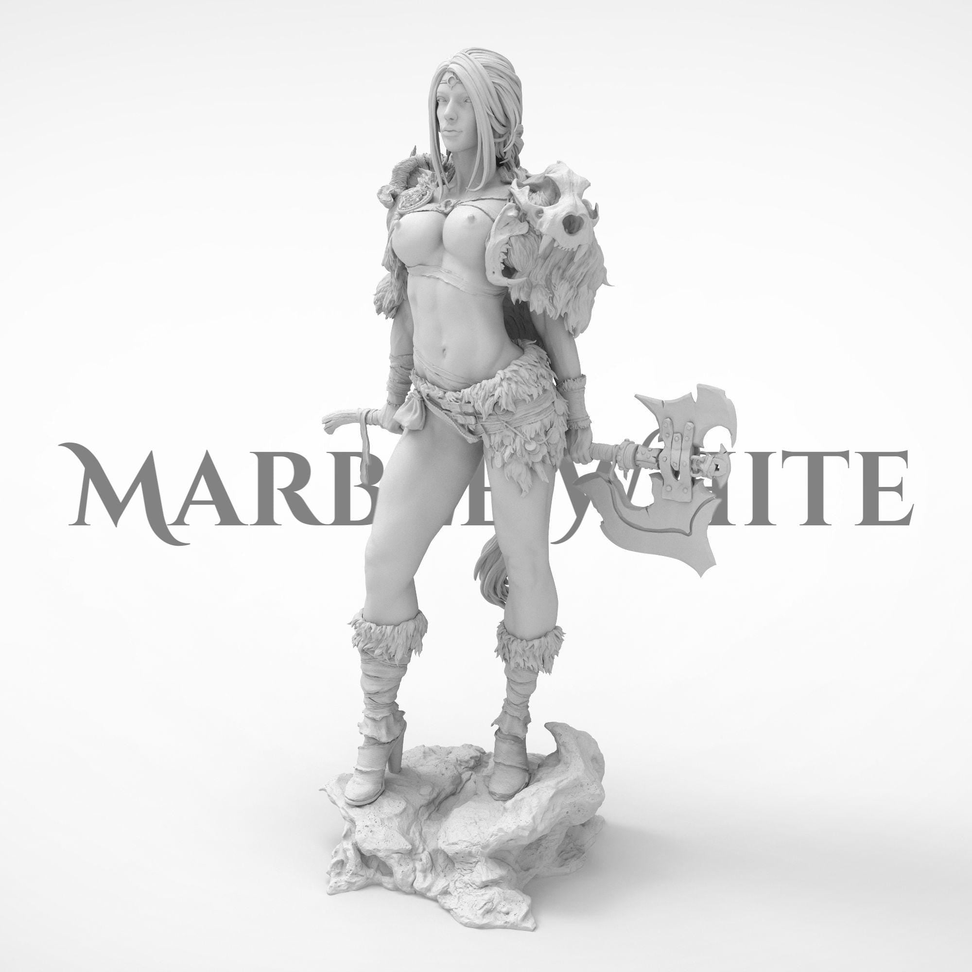 Embodying raw power and primal grace, Seraphyne the Untamed commands attention with every detail—from her battle-worn axe to the feral beauty of her fur-lined armor. A fierce guardian of nature and freedom, sculpted to stand tall in any collection.