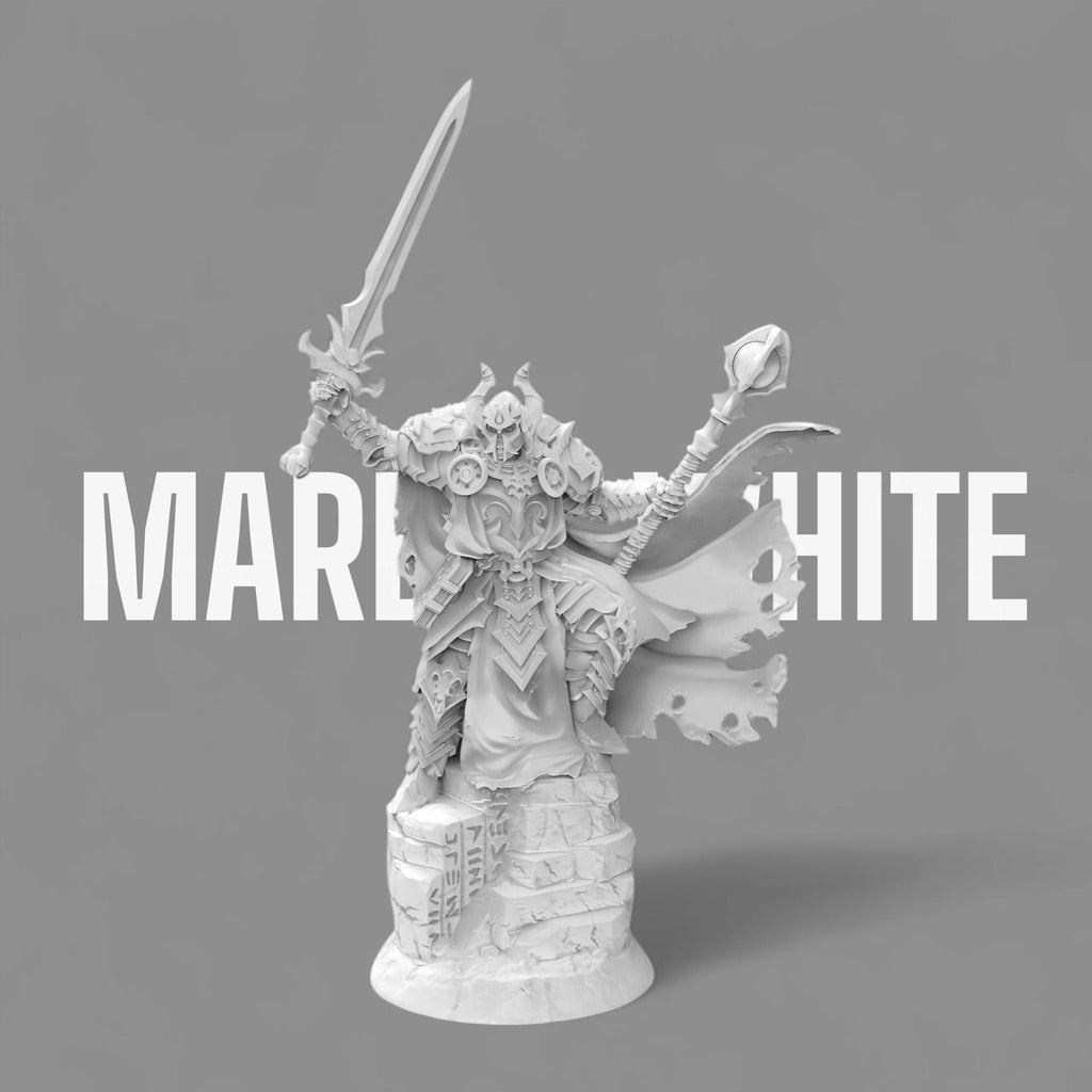 Wielding his cursed blade and arcane staff, Laeros the Deathless Knight rises once more. With torn armor, spectral eyes, and a commanding pose atop crumbling ruins, this dark warlord makes a formidable centerpiece. Crafted for collectors and fantasy enthusiasts, this figure embodies the power of undeath and vengeance.