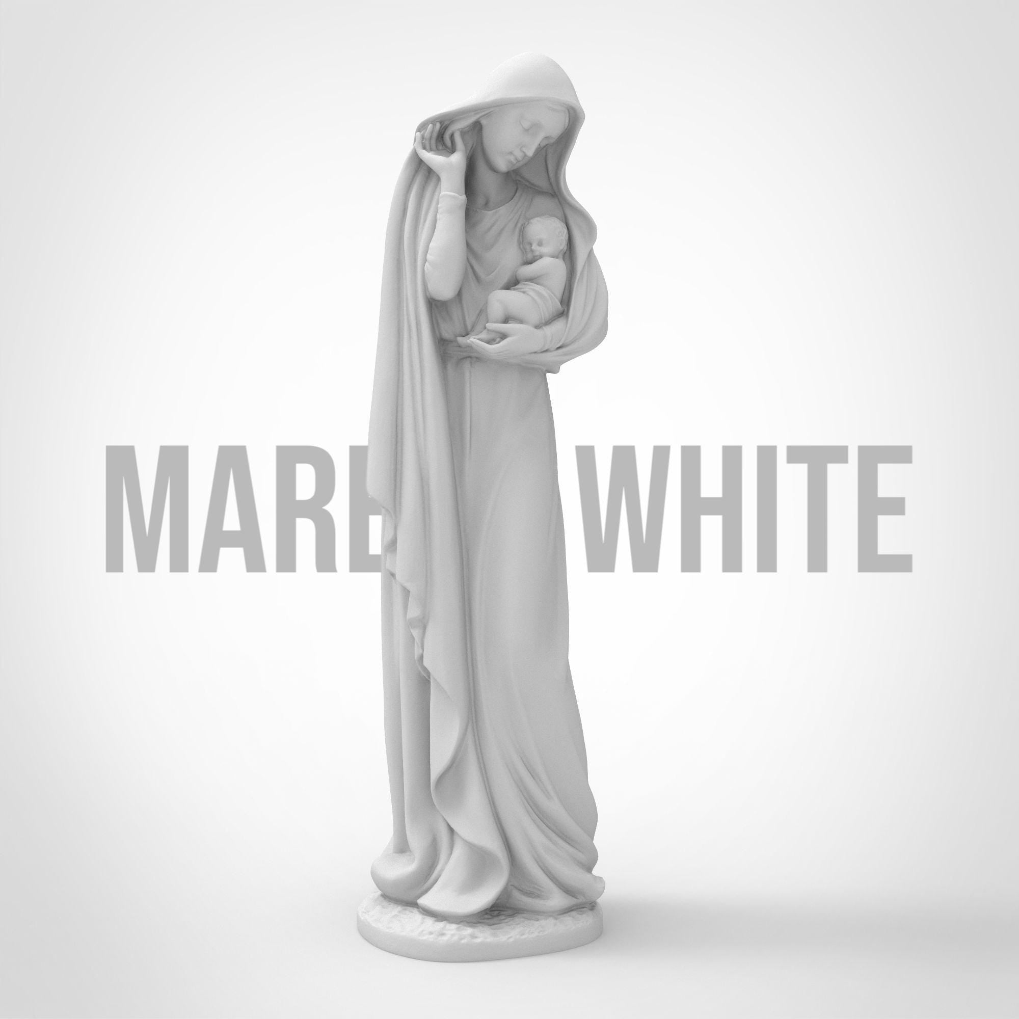 Graceful and serene, this Virgin Mary statuette captures a tender moment of maternal love. Cloaked in flowing robes and cradling baby Jesus, it&#39;s a symbol of purity and peace—perfect for sacred spaces, spiritual gifts, or heartfelt décor.