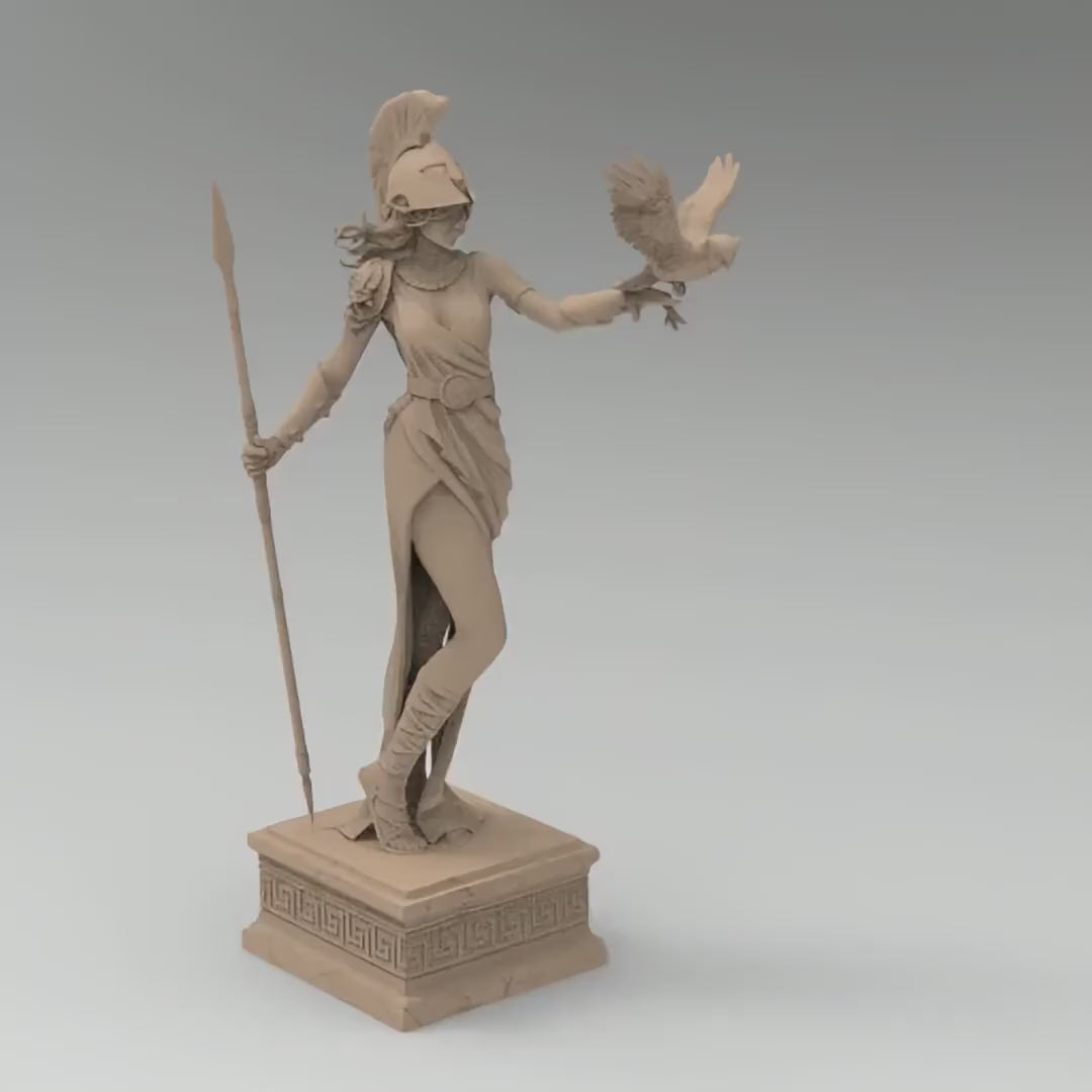 Athena Statue Figurine, Mythical Greek Decor with Owl and Spear | Various Sizes & Finishes