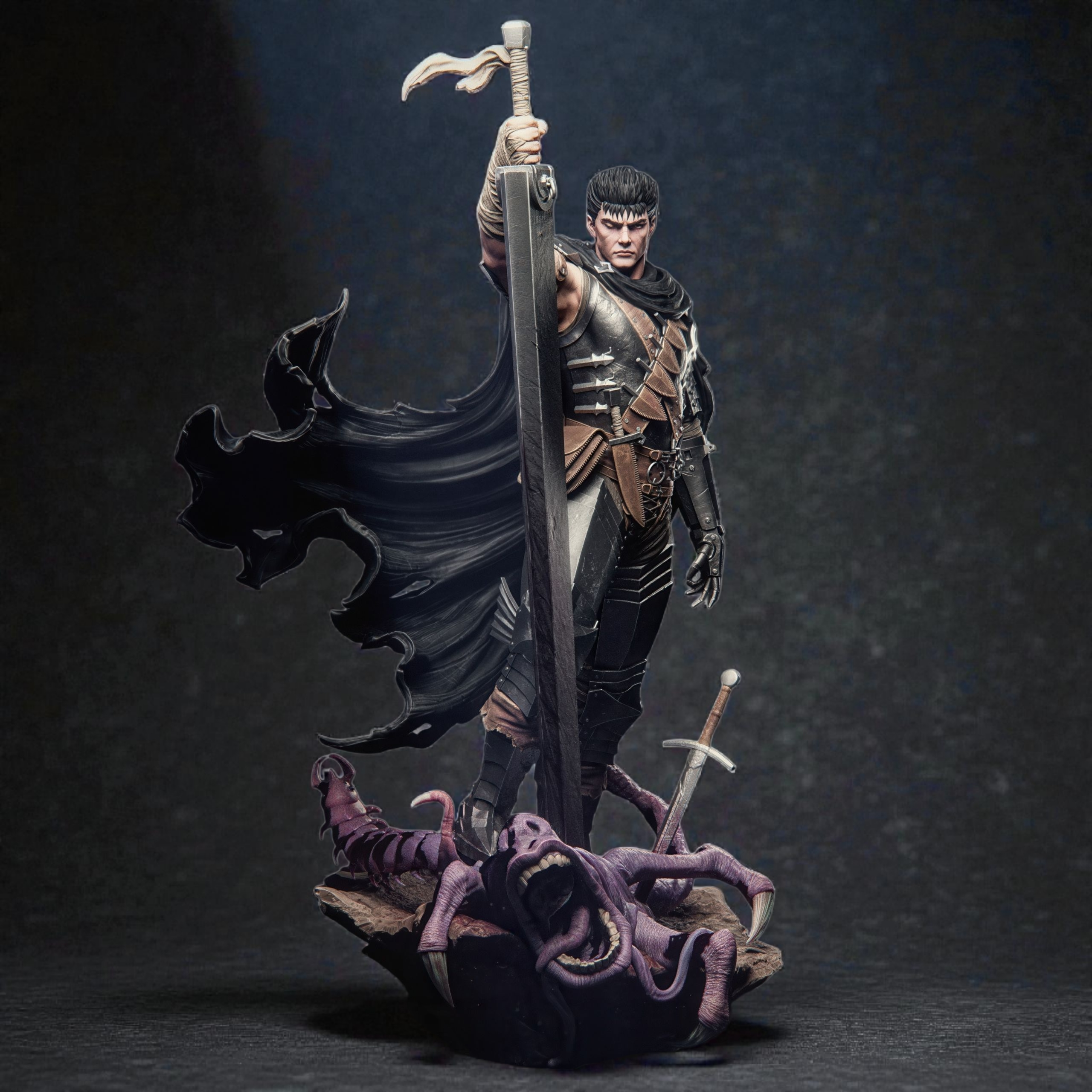 Guts Figurine - Dramatic Battle Scene with Sword and Cloak | Various Sizes & Finishes